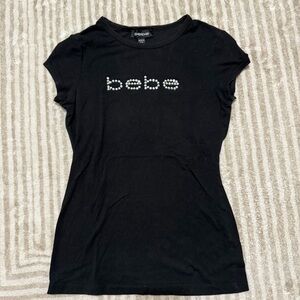 Bebe Black Short Sleeve Tee with Embellished Logo